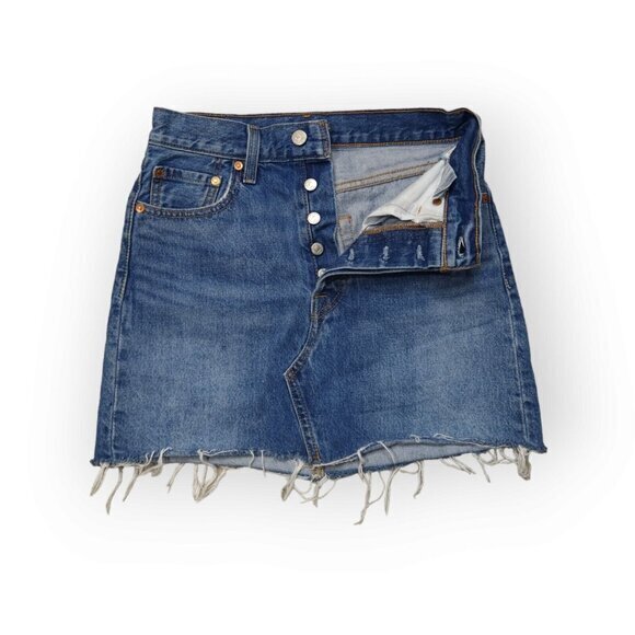 Levi's Denim Button‎ Up Skirt Cut Off Fringe Womens 25 - Picture 1 of 9